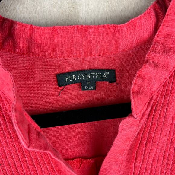 For Cynthia Coral‎ 100% Linen Button Down Blouse (M) - Picture 2 of 5